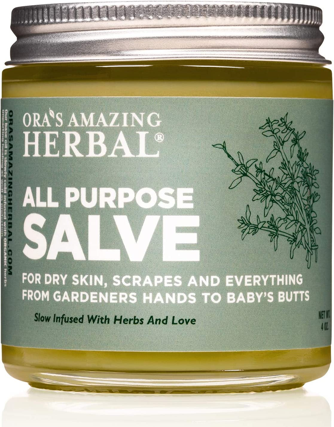 All Purpose Salve, Herbal Healing Skin Balm with Tea Tree, Comfrey Calendula Plantain Thyme Beeswax, Soothing Itch Relief, 4 Oz