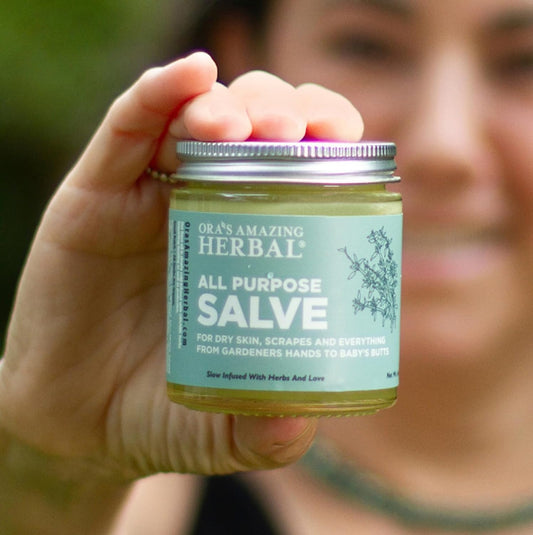 All Purpose Salve, Herbal Healing Skin Balm with Tea Tree, Comfrey Calendula Plantain Thyme Beeswax, Soothing Itch Relief, 4 Oz